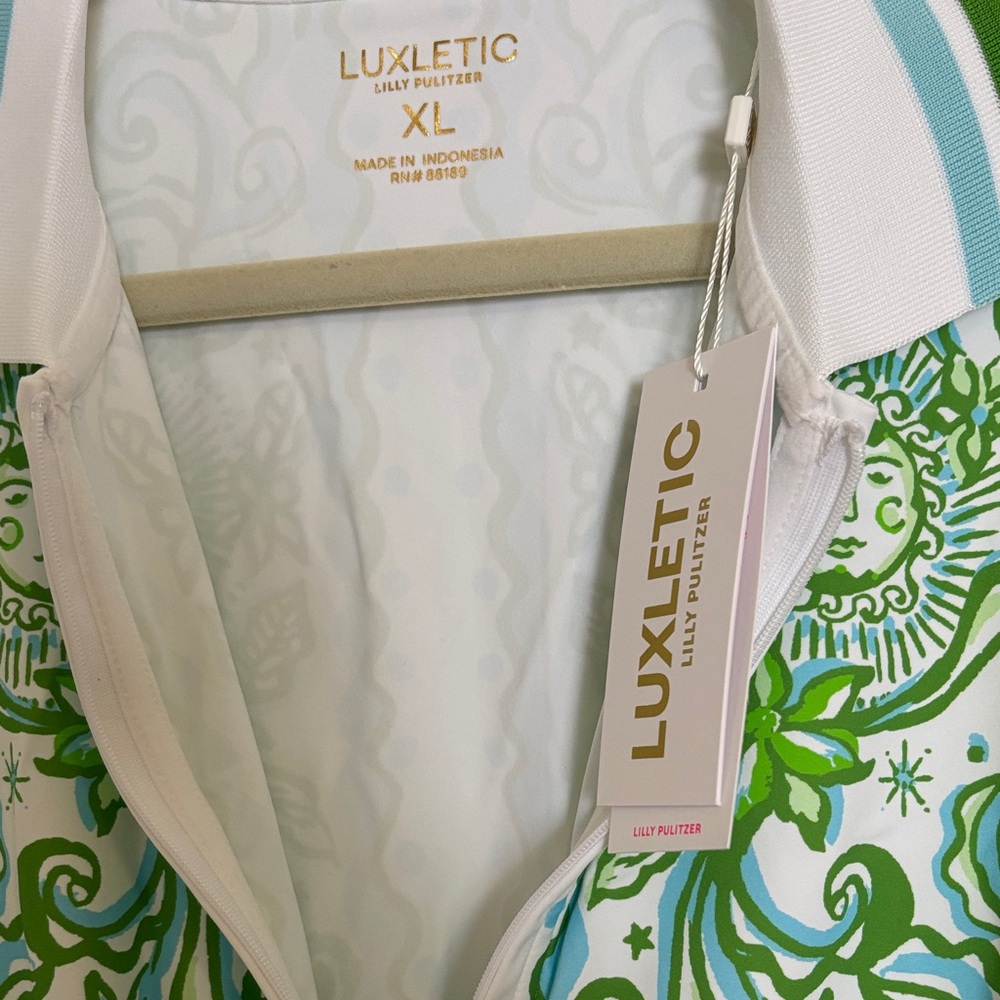 NWT. Lilly Pulitzer White Athletic Dress with Green and Blue Patterns - Picture 2 of 5